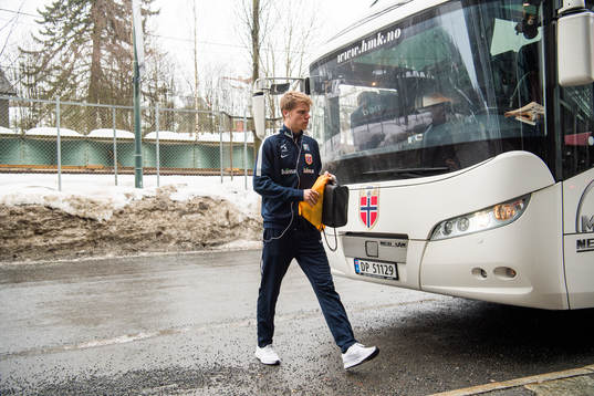 Sigurd Rosted of Norway arrives at a training session