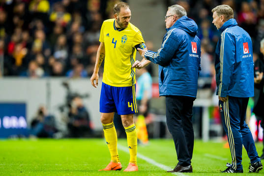 Sveriges Andreas Granqvist och förbundskapten Janne