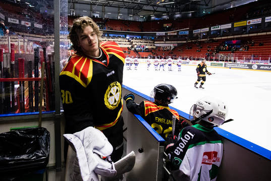 Brynäs målvakt Samuel Ersson innan kvartsfinal 4 i