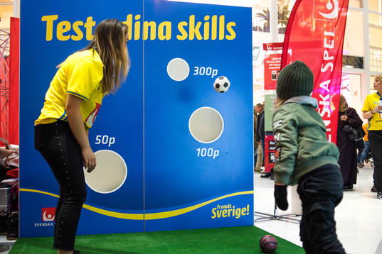Bollkastning inne på Mall of Scandinavia före