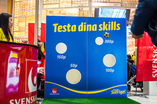Bollkastning inne på Mall of Scandinavia före