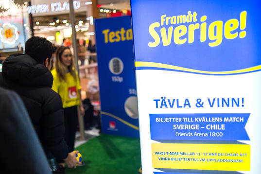 Bollkastning inne på Mall of Scandinavia före