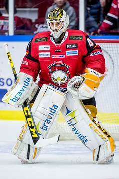 Malmö Redhawks målvakt Jonatan Bjurö innan kvartsfinal 4