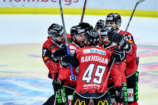 Malmö Redhawks Frederik Storm jublar med lagkamrater