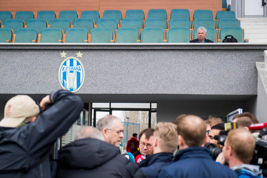 Lars Lagerbäck, head coach of Norway, is been interviewed