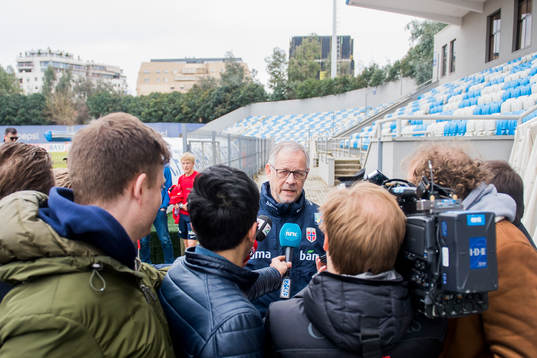 Lars Lagerbäck, head coach of Norway, is been interviewed