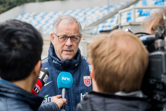 Lars Lagerbäck, head coach of Norway, is been interviewed