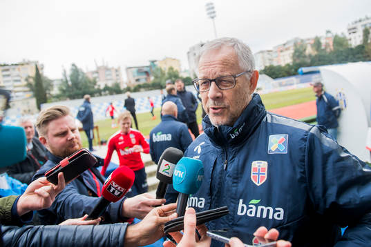 Lars Lagerbäck, head coach of Norway, is been interviewed