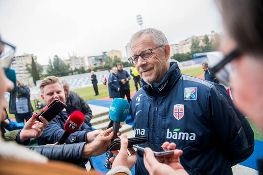 Lars Lagerbäck, head coach of Norway, is been interviewed