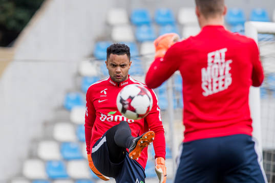 Goalkeeper Sten Grytebust of Norway and goalkeeper Ørjan