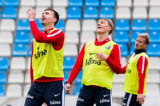Ole Kristian Selnæs and Martin Ødegaard of Norway reacts