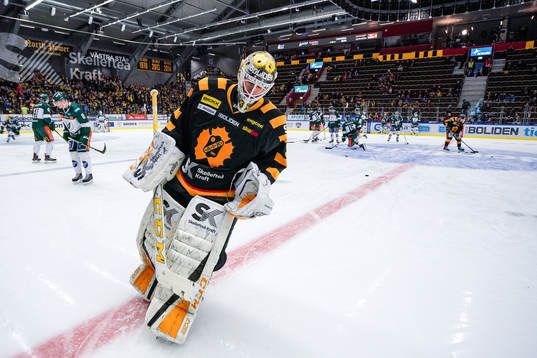 Skellefteås målvakt Joni Ortio före kvartsfinal 4 i