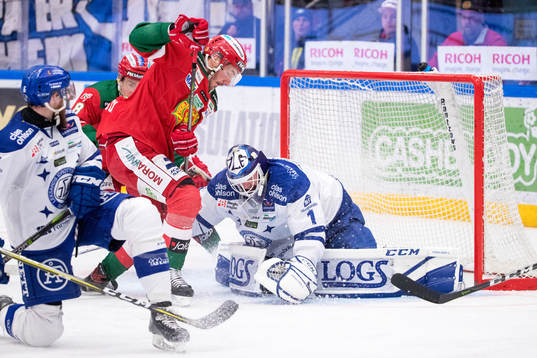 Moras Andrew Rowe och Leksands målvakt Tex Williamsson