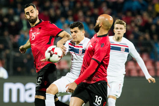 Mërgim Mavraj of Albania, Tarik Elyounoussi of Norway,
