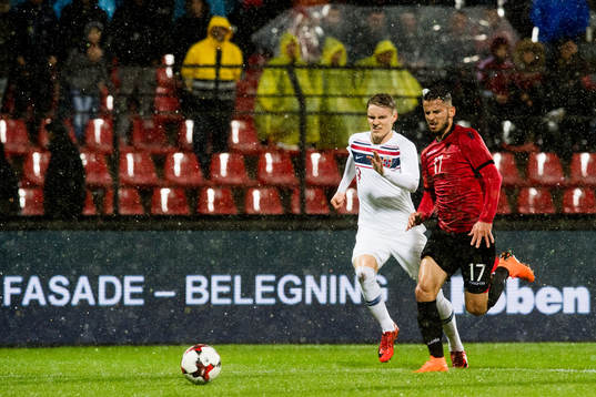 Martin Ødegaard of Norway and Naser Aliji of Albania