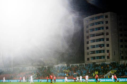General view of the rainy weather at Elbasan Arena
