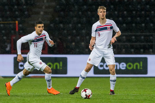 Mohamed Elyounoussi and Kristoffer Ajer of Norway