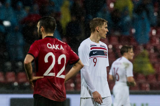 Kamer Qaka of Albania and Martin Ødegaard of Norway