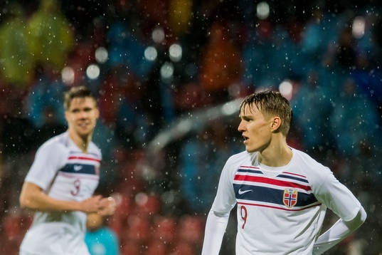 Kristoffer Ajer of Norway and Martin Ødegaard of Norway