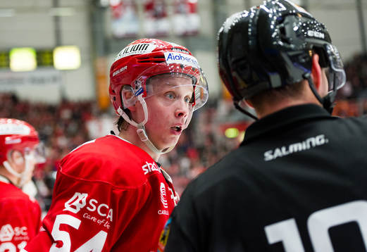 Timrås Jonathan Dahlen diskuterar ned domaren