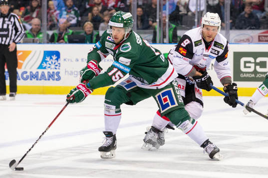 Frölundas Matt Donovan och Malmö Redhawks Frederik Storm