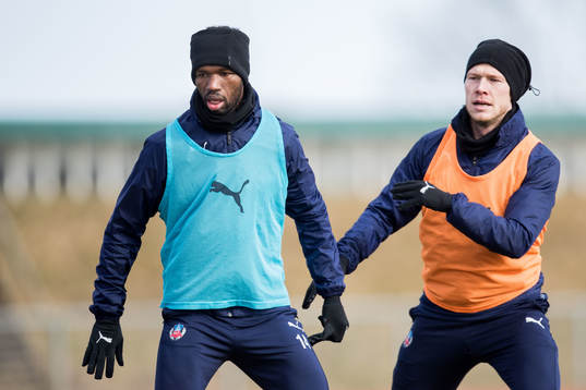 Helsingborgs Mohammed Abubakari och Andreas Landgren