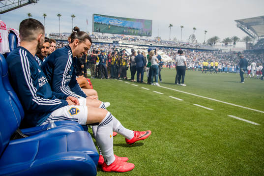 LA Galaxys Zlatan Ibrahimovic före fotbollsmatchen i MLS