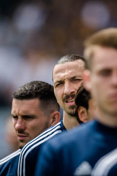 LA Galaxys Zlatan Ibrahimovic före fotbollsmatchen i MLS