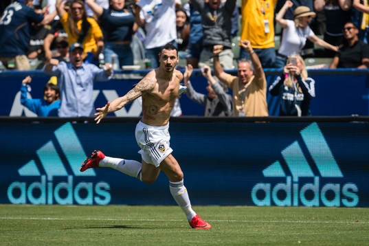 LA Galaxys Zlatan Ibrahimovic jublar