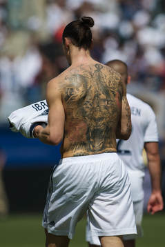Tatueringar på ryggen av LA Galaxys Zlatan Ibrahimovic