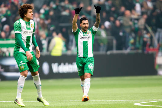 Hammarbys Neto Borges och Jiloan Hamad jublar