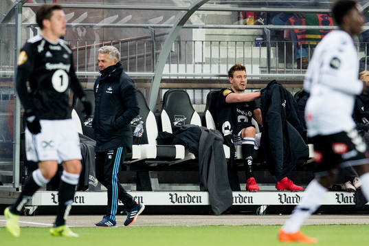 Nicklas Bendtner of Rosenborg at the bench