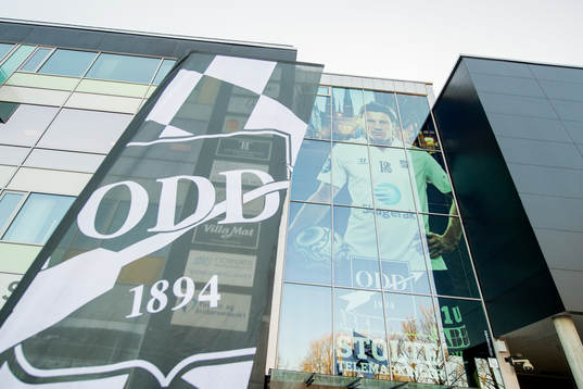 General view of Skagerak arena with a picture of Frode