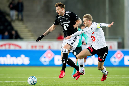 Nicklas Bendtner of Rosenborg and Steffen Hagen of Odd