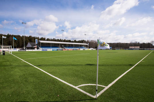 Vy över Vikingavallen innan fotbollsmatchen i Superettan