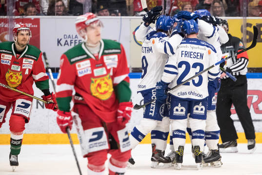 Leksands Emil Bemström och Alex Friesen jublar
