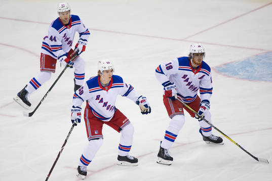 Rangers Neal Pionk, Lias Andersson och Marc Staal
