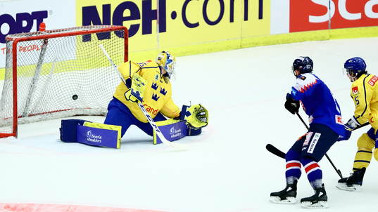Sveriges målvakt Magnus Hellberg släpper in mål 1-1
