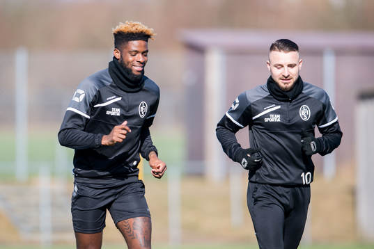 Landskronas Sean Ugo Okoli och Filip Pivkovski