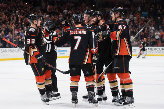 Ducks Jakob Silfverberg, Andrew Cogliano, Josh Manson, Ryan