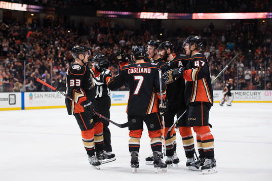 Ducks Jakob Silfverberg, Andrew Cogliano, Josh Manson, Ryan