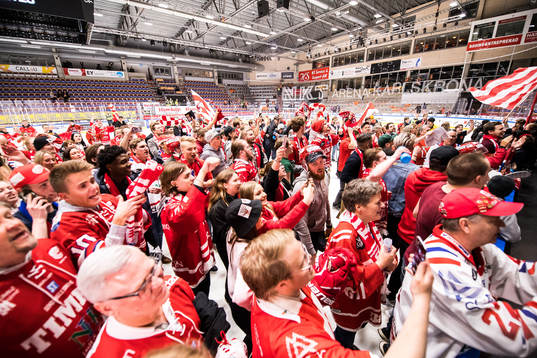 Timrå supportrar jublar  ishockeymatchen i direktkval till