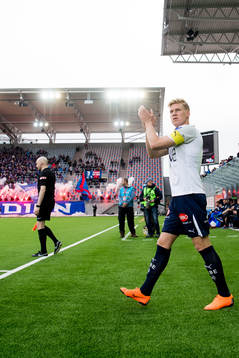 Jakob Glesnes of Strømsgodset enters the pitch
