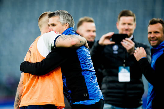 Marcus Pedersen of Strømsgodset  and Tor Ole Skullerud,
