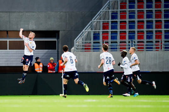 Herman Sørby Stengel of Strømsgodset celebrates 4-1