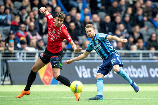 Trelleborgs Deniz Hümmet och Djurgårdens Jacob Une Larsson