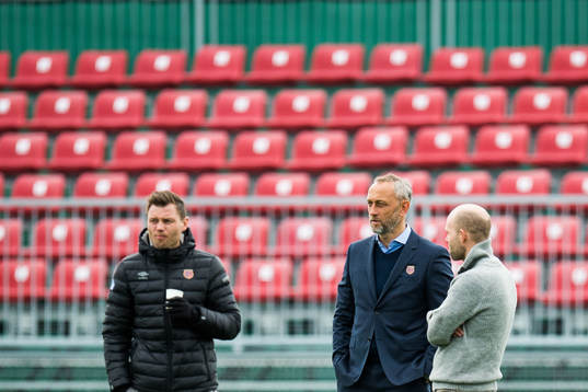 Bjørn Helge Riise of Aalesund and Lars Bohinen, head coach