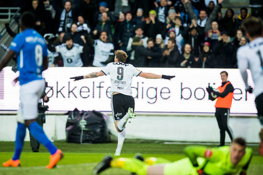 Nicklas Bendtner of Rosenborg celebrates
