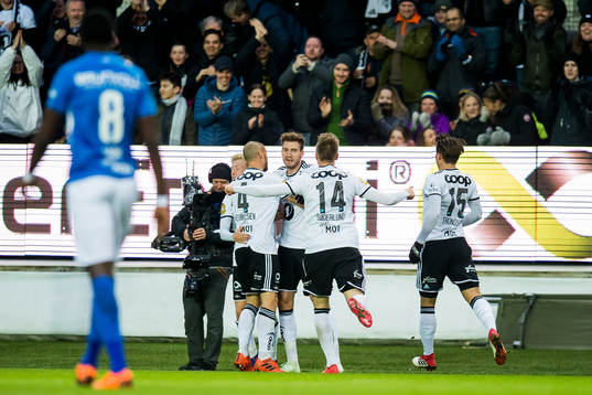 Nicklas Bendtner of Rosenborg celebrates
