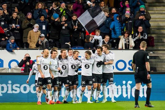 Anders Konradsen of Rosenborg celebrates with his teammates